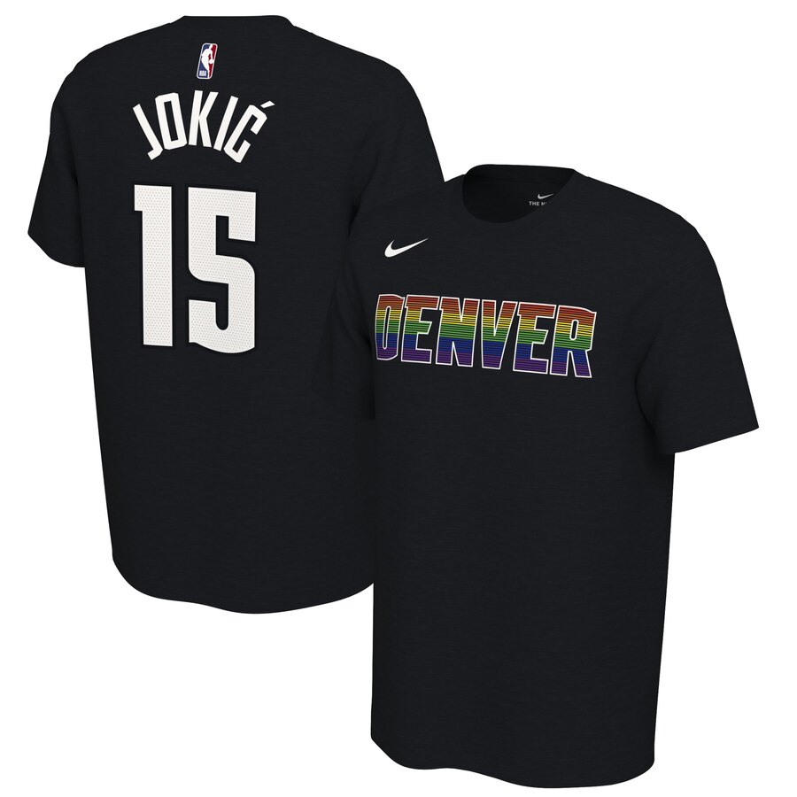 Men 2020 NBA Nike Nikola Jokic Denver Nuggets Black 201920 Earned Edition Name  Number TShirt->nba t-shirts->Sports Accessory